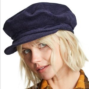 Grey corduroy paperboy hat